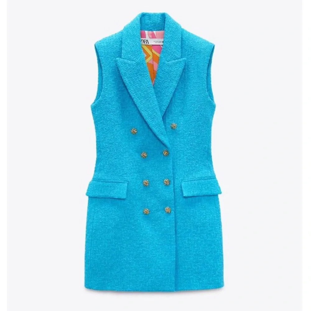 Zara Bright Turquoise Sleeveless Blazer Dress - Picture 4 of 7